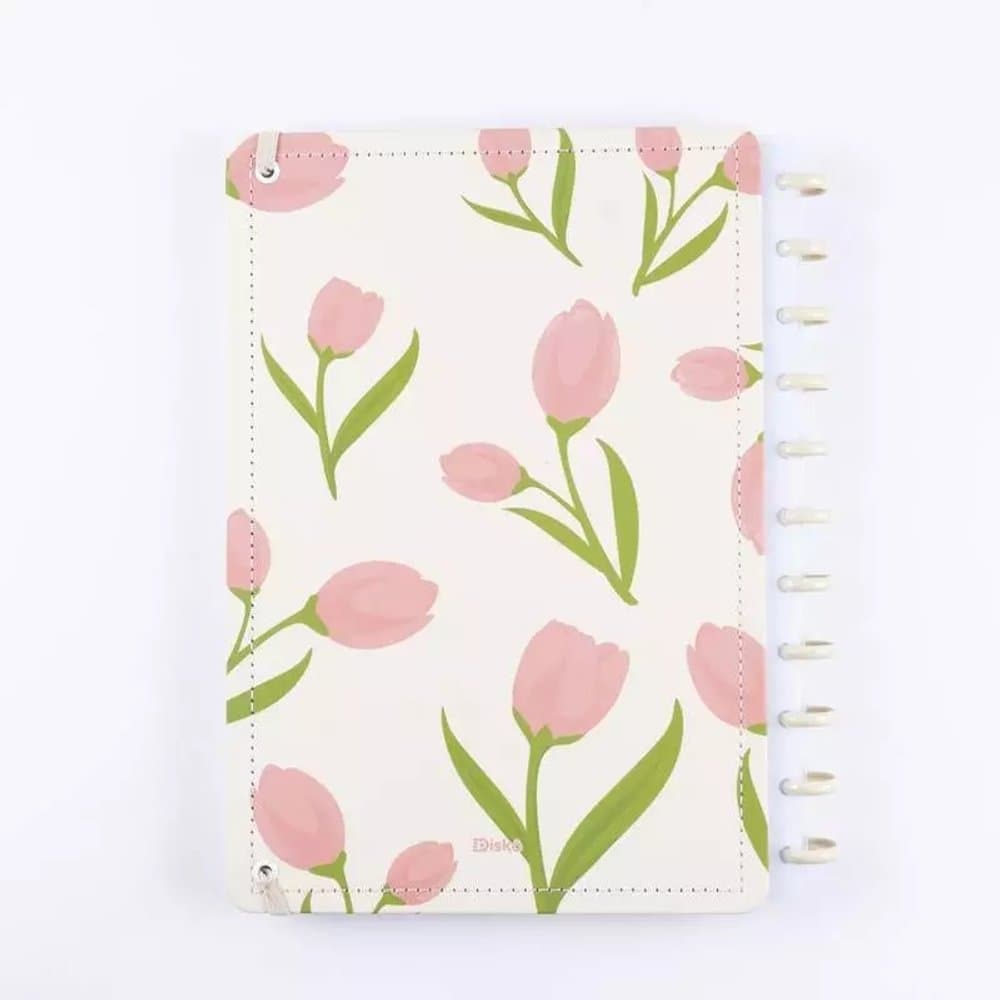 Caderno Tulipa Capa Dura Reposicionável Disco Floral Grande G Espiral Papelaria Floral