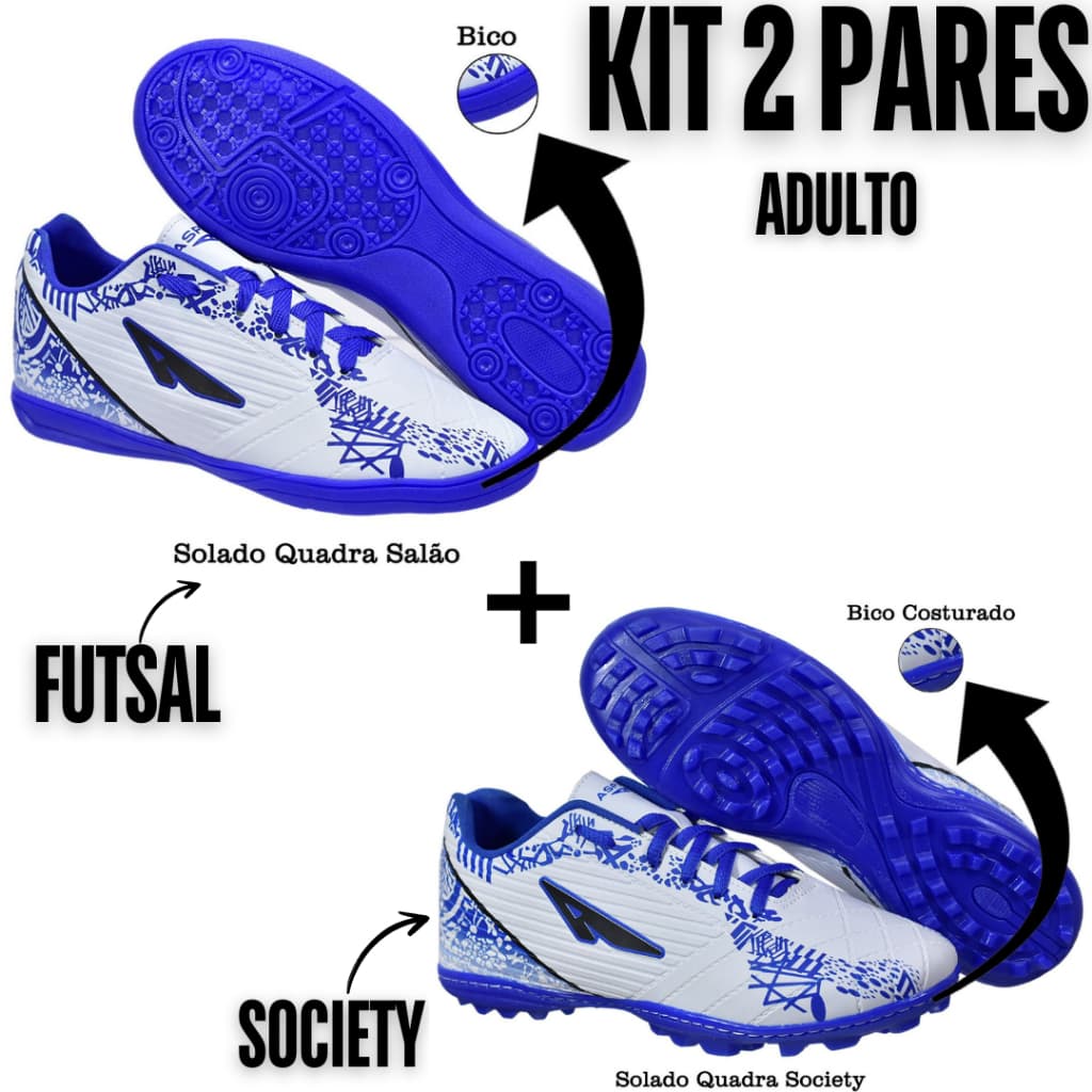 2 Pares Chuteira Masculino Futsal+Society Adulto Macio Antiderrapante Quadra+Campo Original Desconto