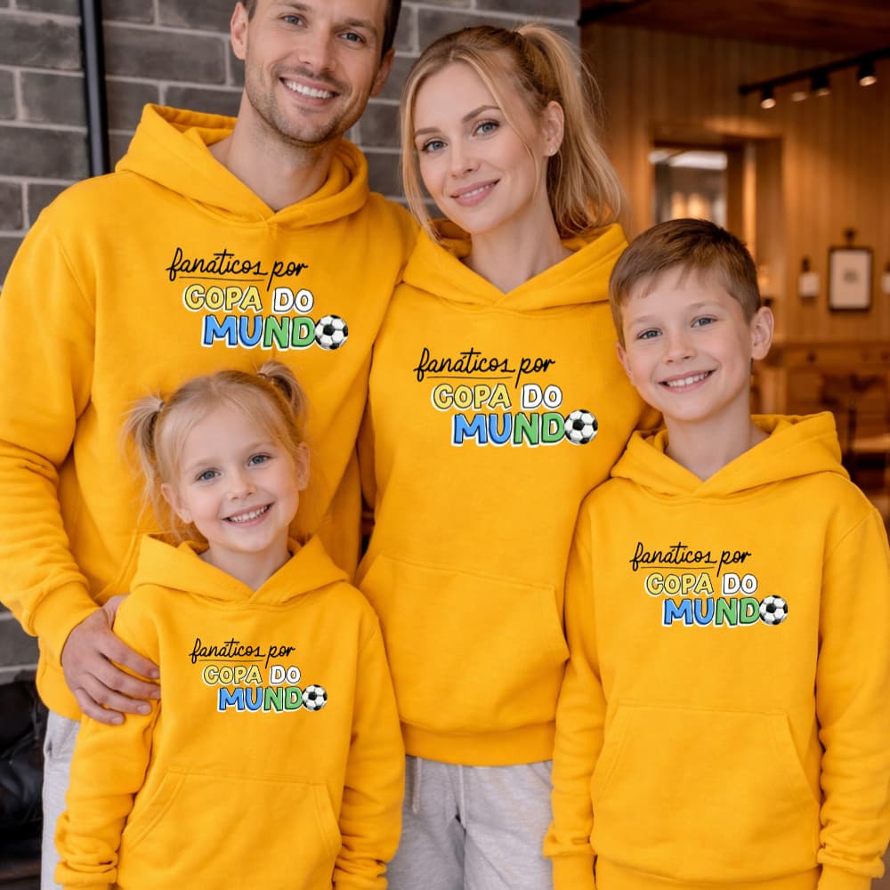 Kit Família 2 ou Mais Moletons Canguru Fanáticos Por Copa do Mundo Hexacampeão Conjunto Agasalho