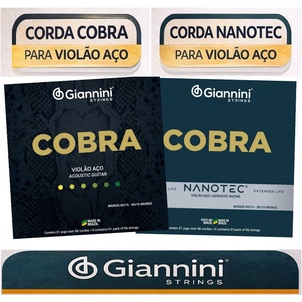 Cordas Violão Aço Giannini Cobra e Nanotec 010 011 012 Bronze 85/15 – Jogo 6 Cordas