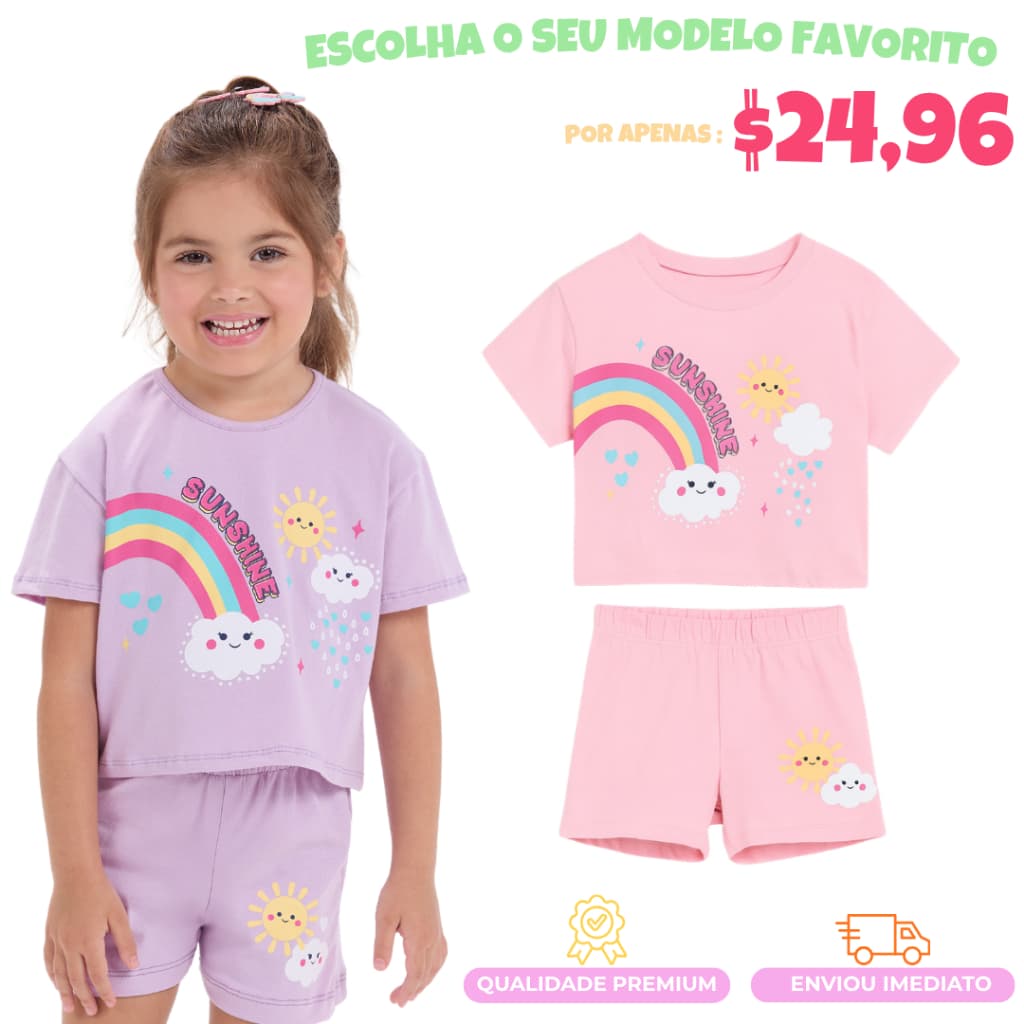Conjunto Infantil Menina Verão Manga Curta - Cotton 2 ao 8 anos