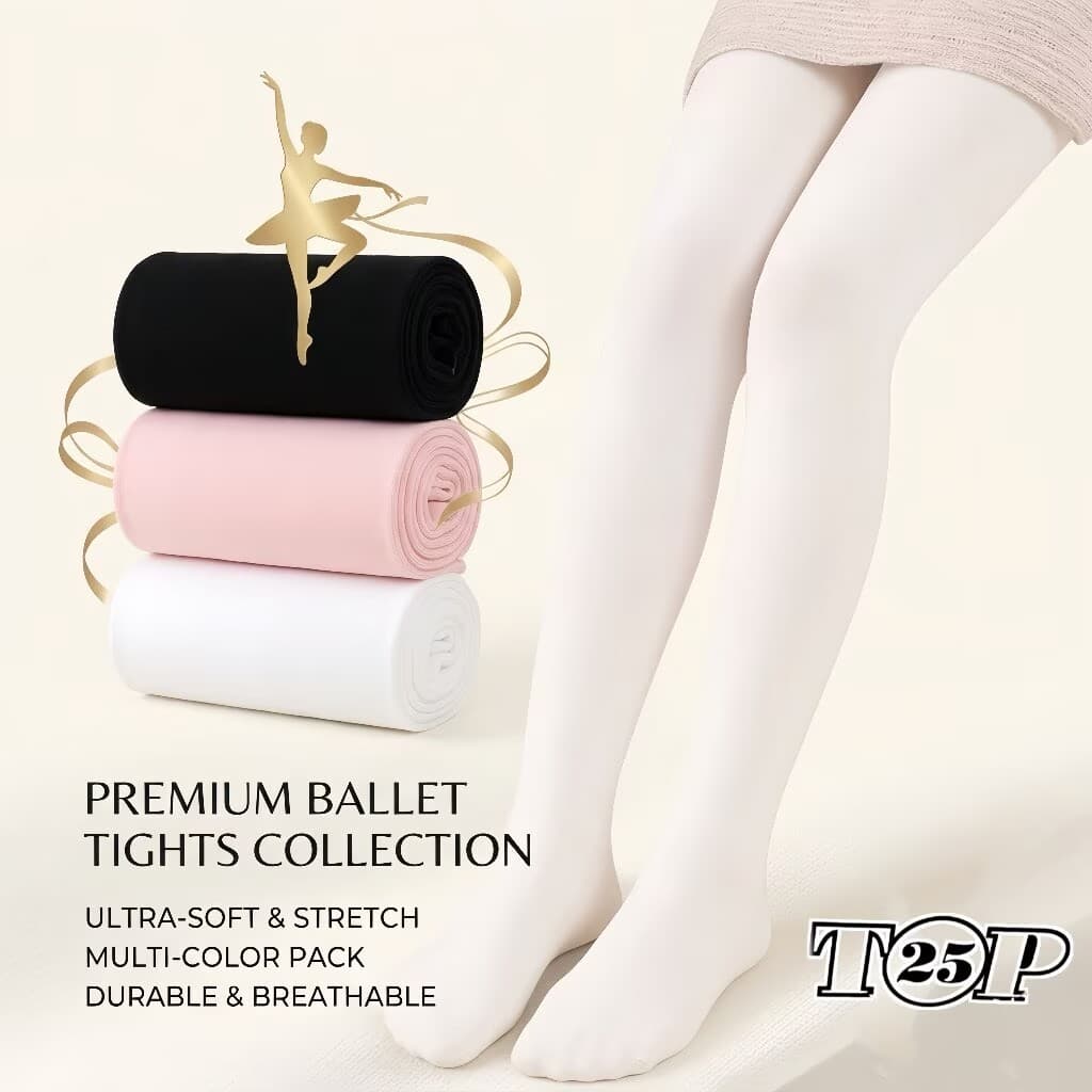 Meia Calça Cor de liso Infantil Menina para dança Bale Ballet 3 Cores: Preto / Branco / Rosa