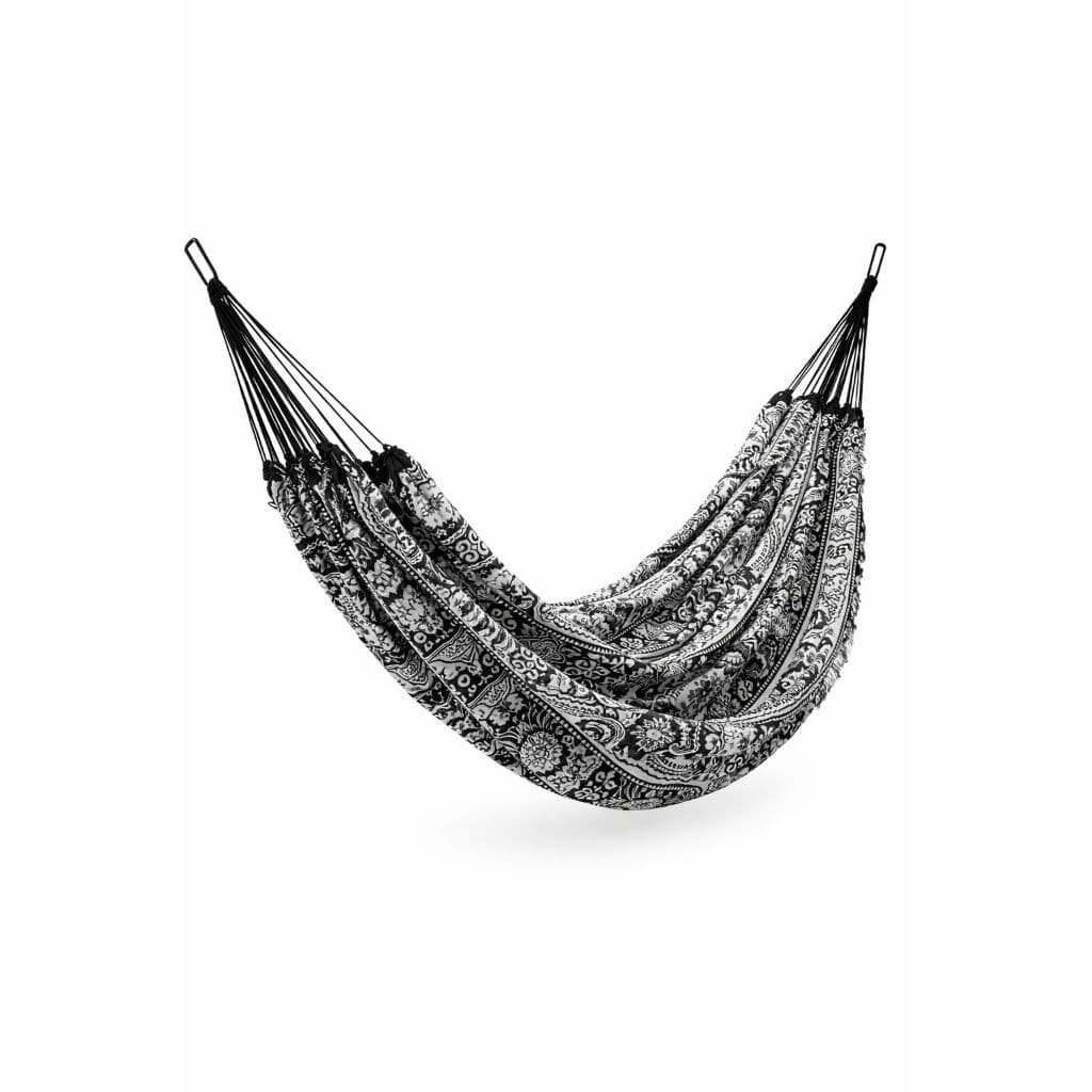 Rede de Dormir Descanso Casal Grande - Estilo Indiana Floral Preto e Branco