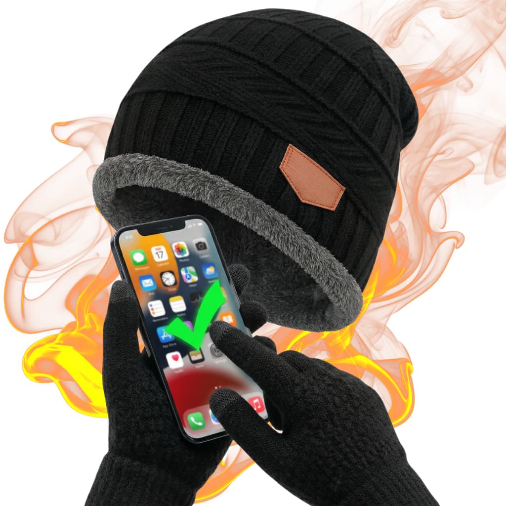 Kit Touca Gorro Lã Forrada + Luva Touch Mexer Celular Tablet