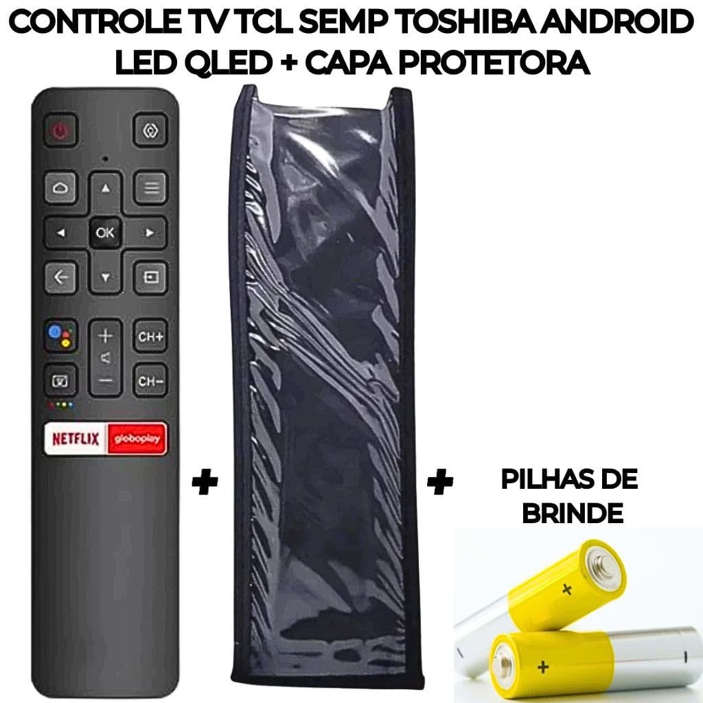 Controle Remoto TCL Smart TV LED 4K UHD Netflix Pronto Para Usar + Capa + Pilhas