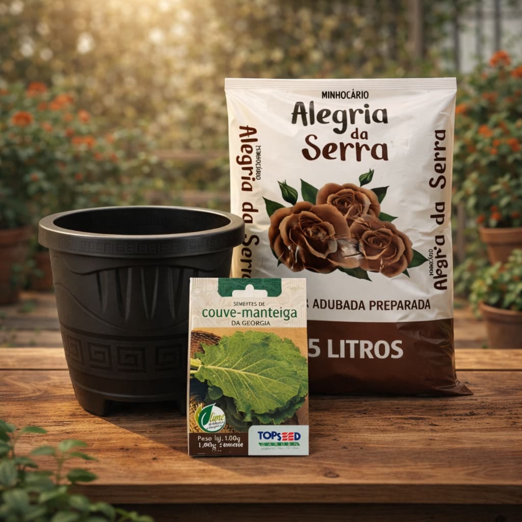 Kit Plantio Couve em Vaso 5L com Terra Adubada Preparada