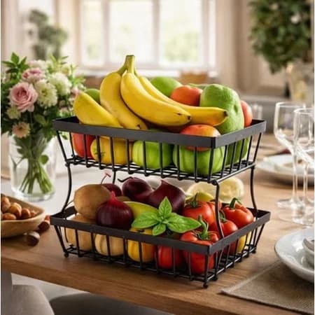 Fruteira Preta Cesto Aramado Organizador Bancada Cozinha Frutas Legumes Prateleira