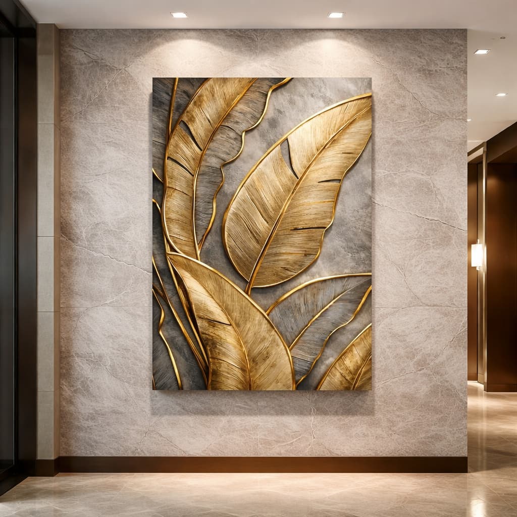 Quadro Decorativo Arte Floral Moderna Dourada Elegante Abstrata Decoração Hall Sala Quarto Luxuosa