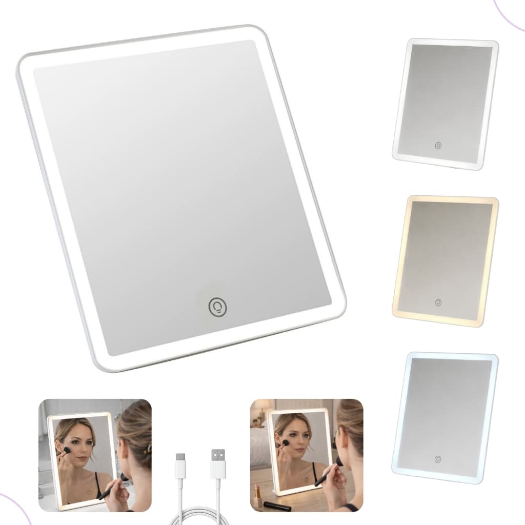 Espelho De Maquiagem Gostey com LED 23x20 Recarregavel USB De Mesa Rotativo 180º
