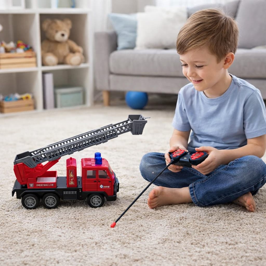 Carrinho Bombeiro Controle Remoto Caminhão Infantil Luz Sirene Brinquedo Resgate Vermelho