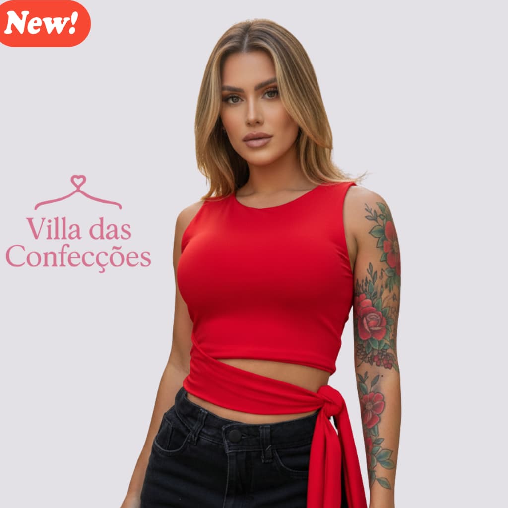 Blusa Regata Cropped Suplex Feminino Forro Duplo Laço Lateral Lançamento Top Amarração Lateral Blusa feminina