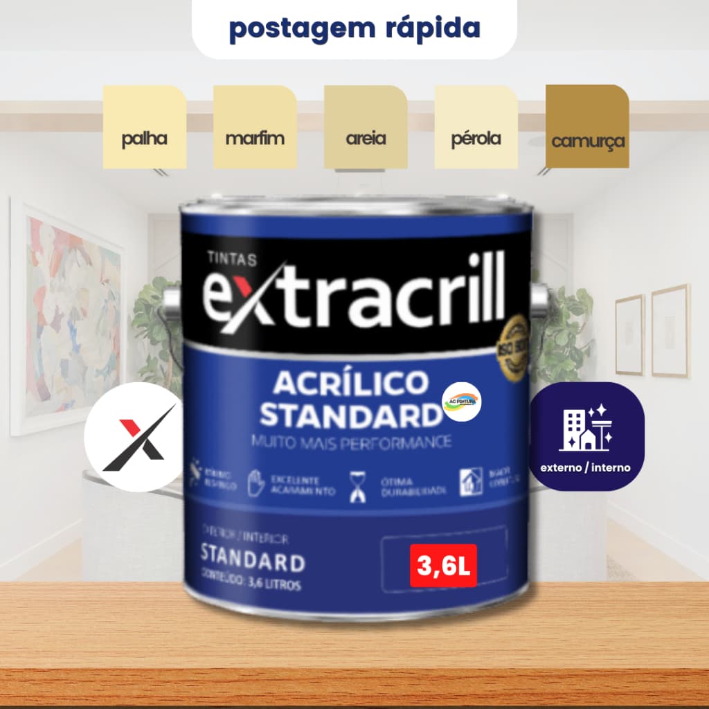 Tinta Pinte + Extracrill Muito Mais Perfomance Standard Externo Interno Lata 3,6L Tons Pastéis