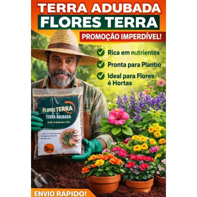 Terra Adubada Vegetal Orgânica Para Flores E Plantas Embalagem De 3 kg