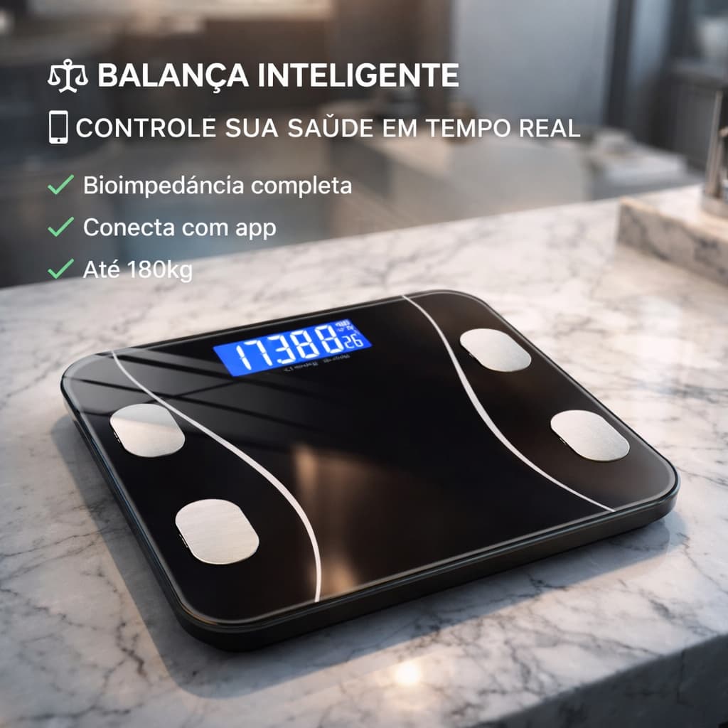 Balança Digital Corporal Bioimpedância 180KG Display Lcd Bluetooth Aplicativo Fitness Treino