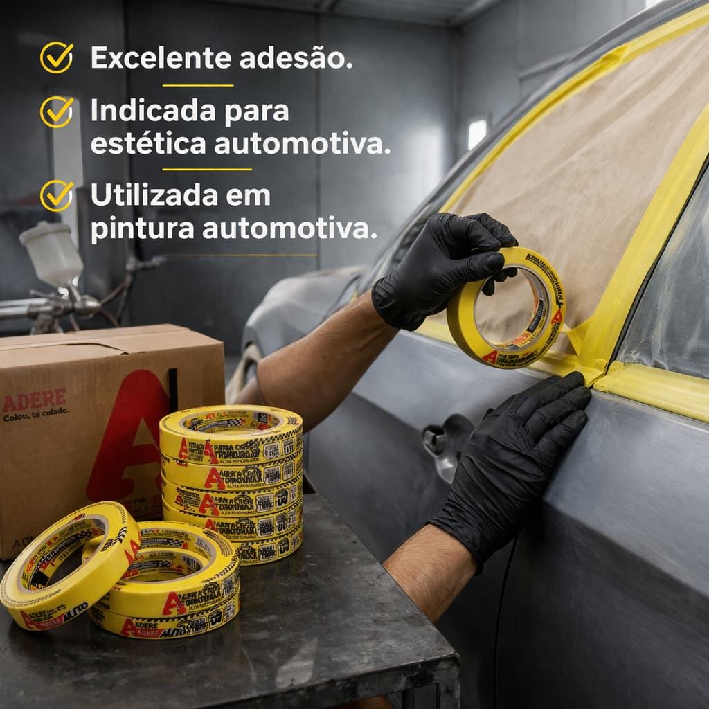 Fita Crepe Mascaramento Automotivo 18x40 Amarelo Adere Kit 10 Unidades.