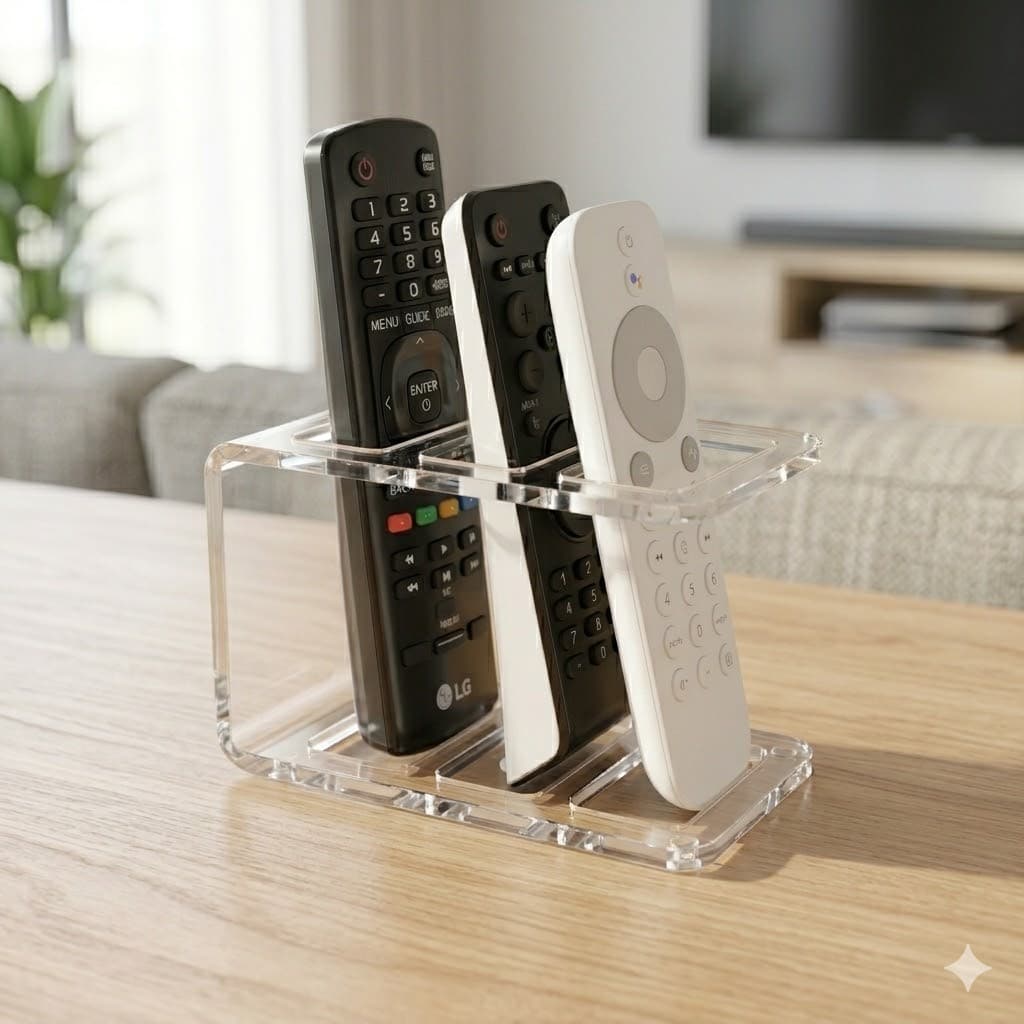 Porta Controle Remoto Acrílico Transparente 3 Controles Organizador Mesa Compacto