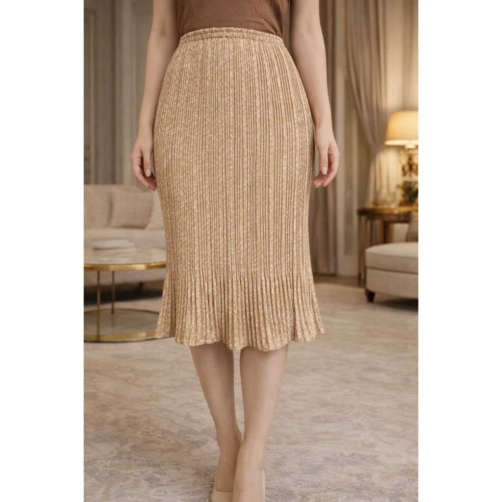 Saia Plissada Feminina Midi Estampada em tecido crepinho Cintura con elastico  moda evangelica
