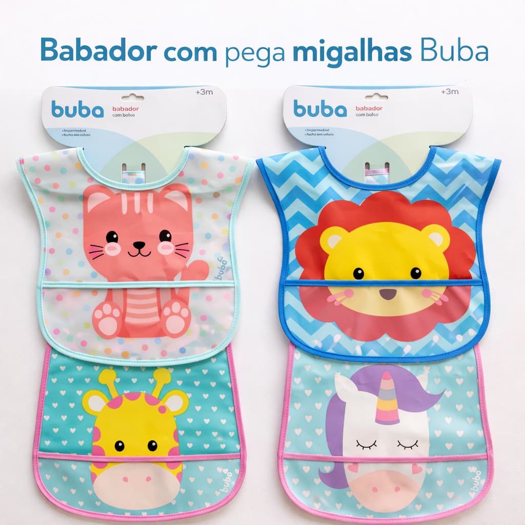 Babador para Alimentação Infantil Buba com pega Migalhas Impermeável Menino Menina