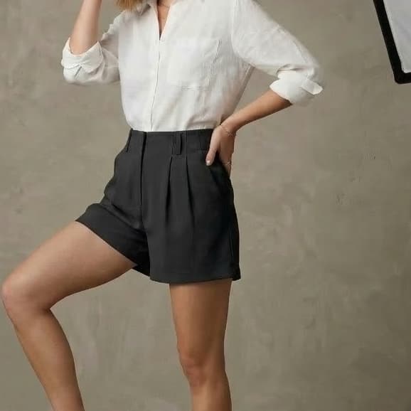 Short Alfaiataria Feminino Cintura Alta com Bolso Social Elegante Confortável Envio Rápido