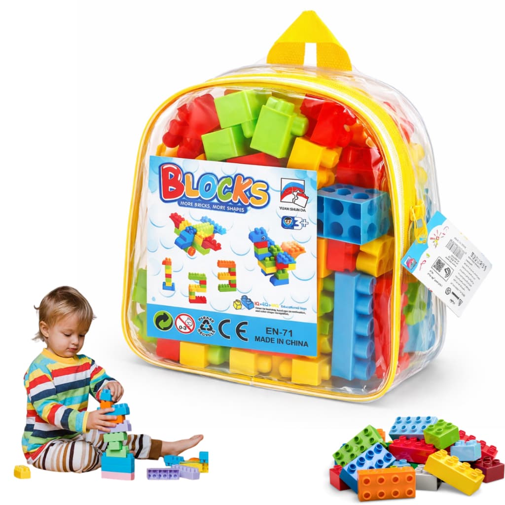Mochila Blocos de Montar Infantil Pequenos Brinquedo Educativo Plástico Colorido 35 Peças Encaixar