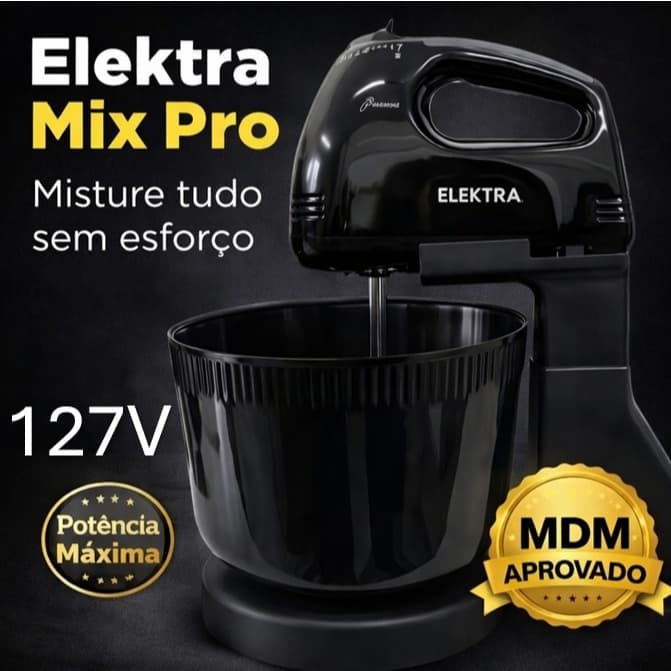 Elektra Mix Pro Batedeira Elétrica Potente 2L Automática 127V Cozinha Prática Massas Bolos Cremes