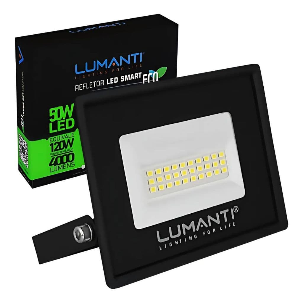 Refletor Preto Led Eco Start 50w Bivolt Branco Frio 5500k IP66 Lumanti