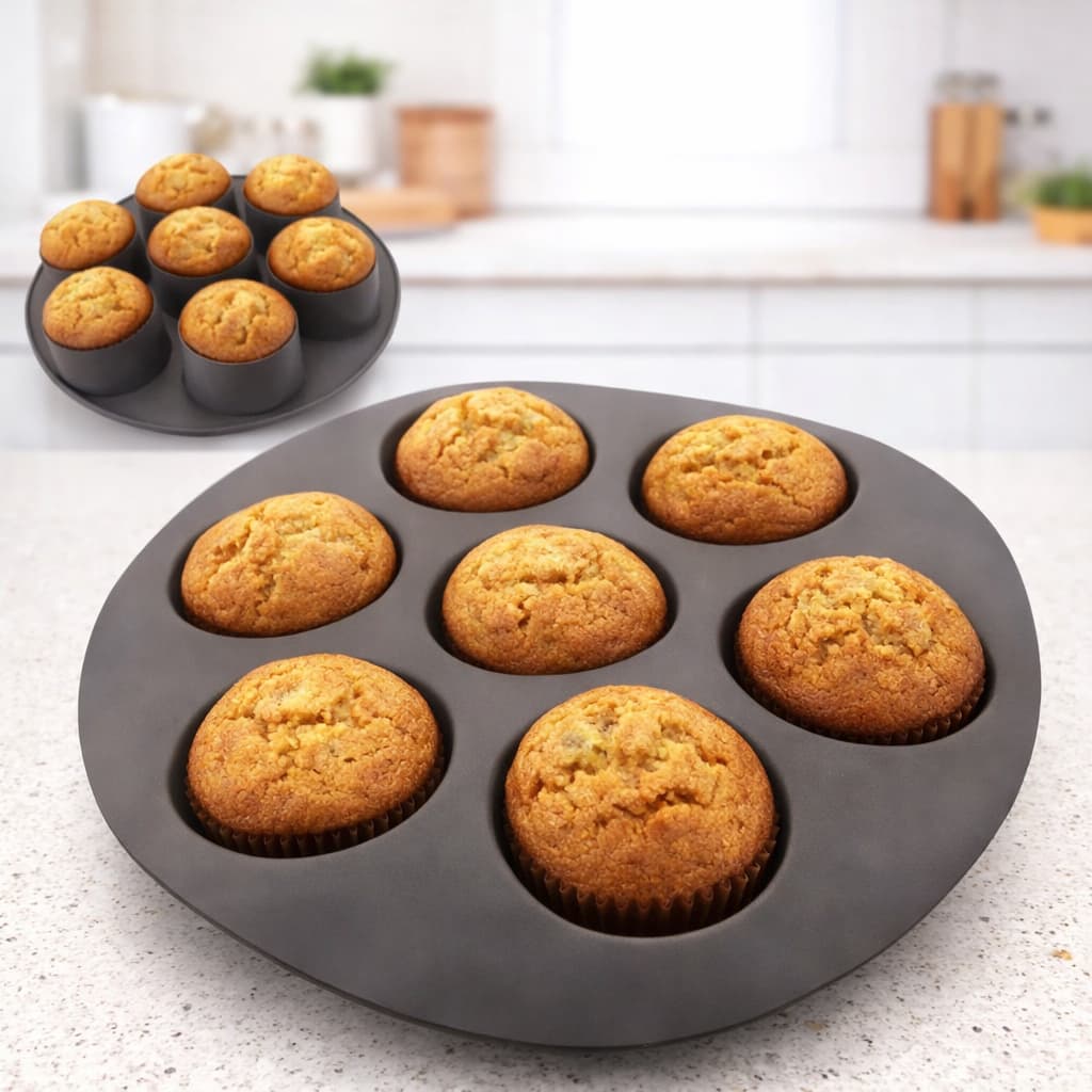 Forma Silicone Para Air Fryer 7 Cavidades Assar Cupcake Muffin Antiaderente