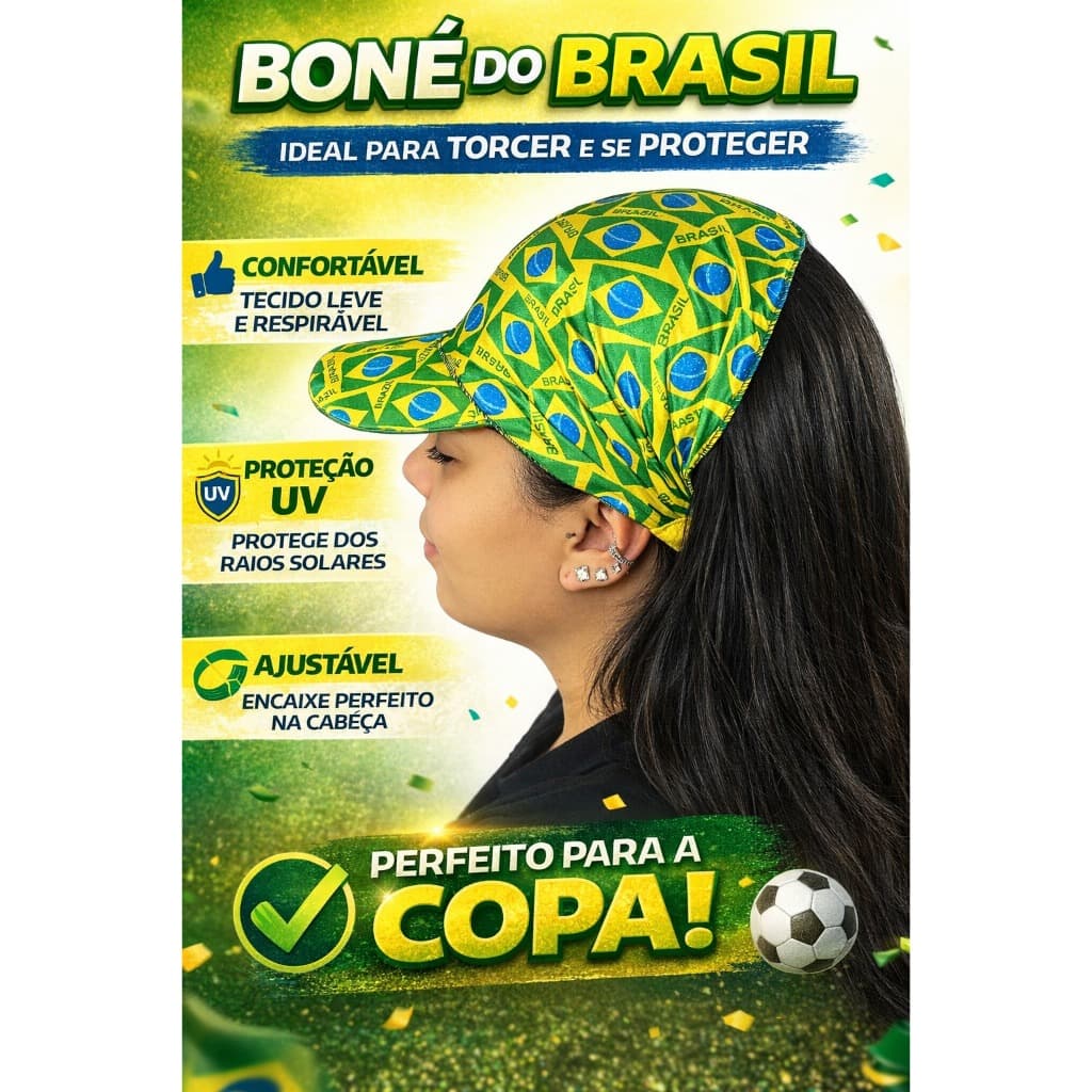 Boné do Brasil Estilo Lenço Com Aba Viseira Verde e Amarelo Para Torcida e Eventos