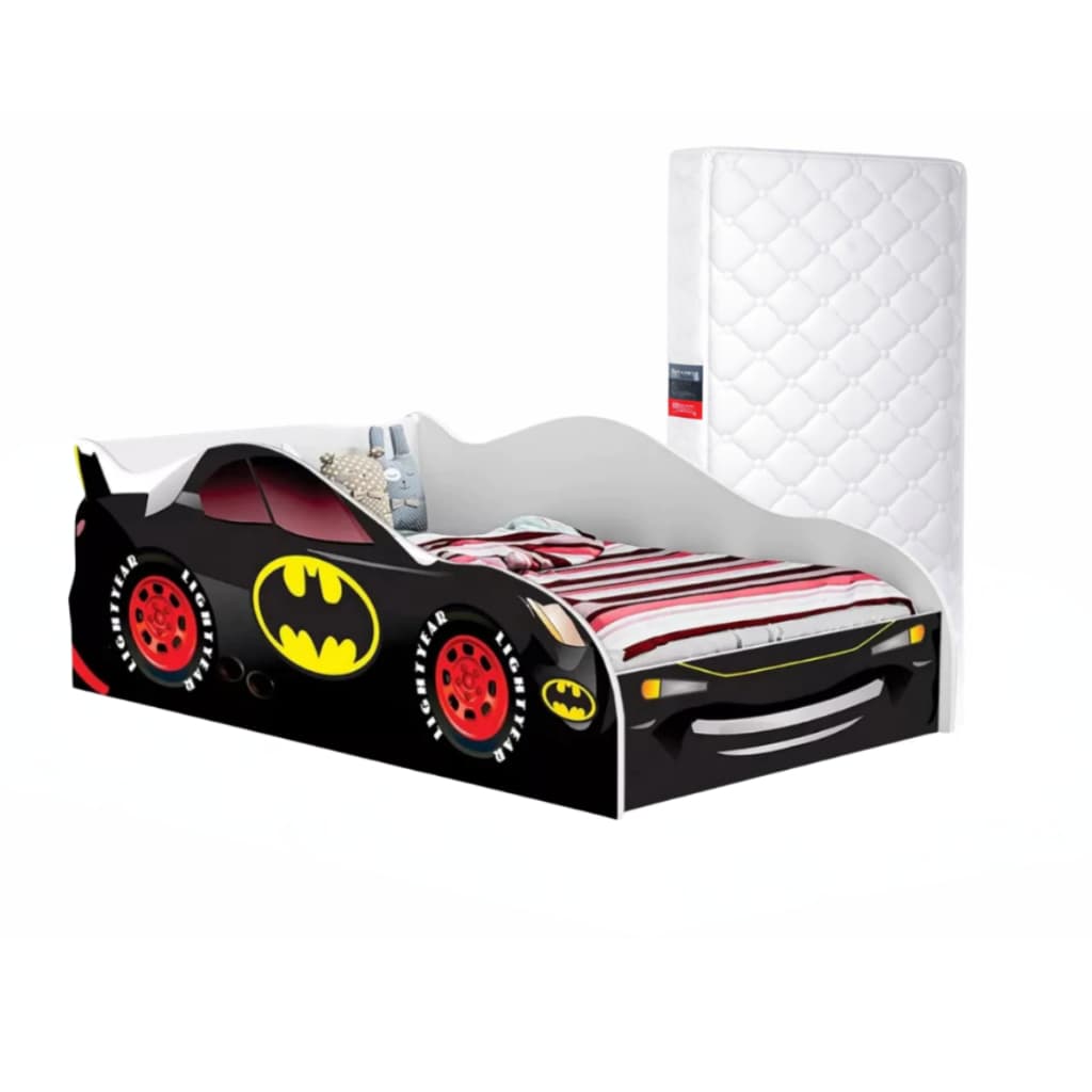 Cama Carro Batman Infantil Incluso Colchão Quarto Temático Grade Proteção Juvenil Resistente Menino Divertido