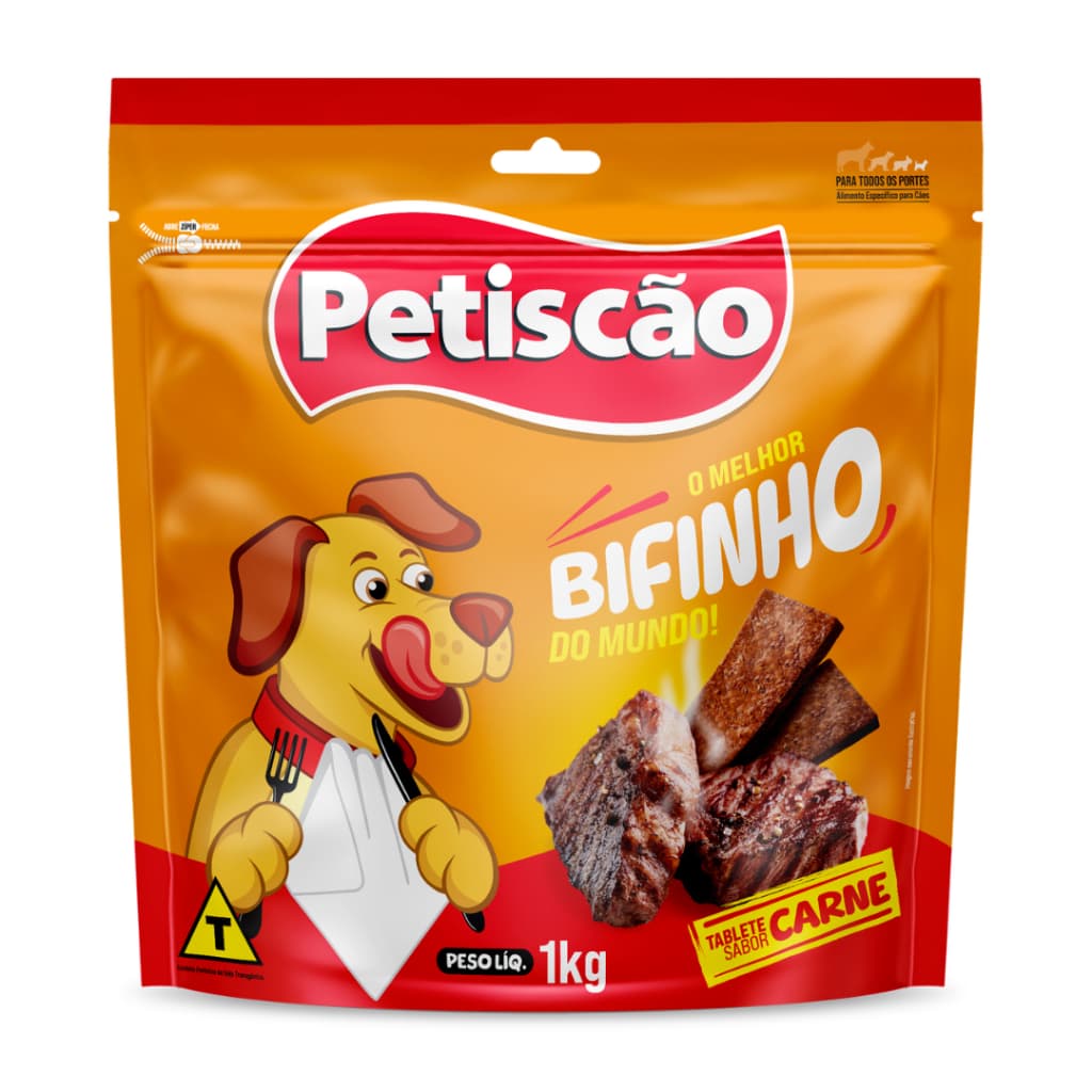 Bifinho Petiscão Sabor Carne 1KG - Tablete Mastigável para Cachorro - Petisco para cães