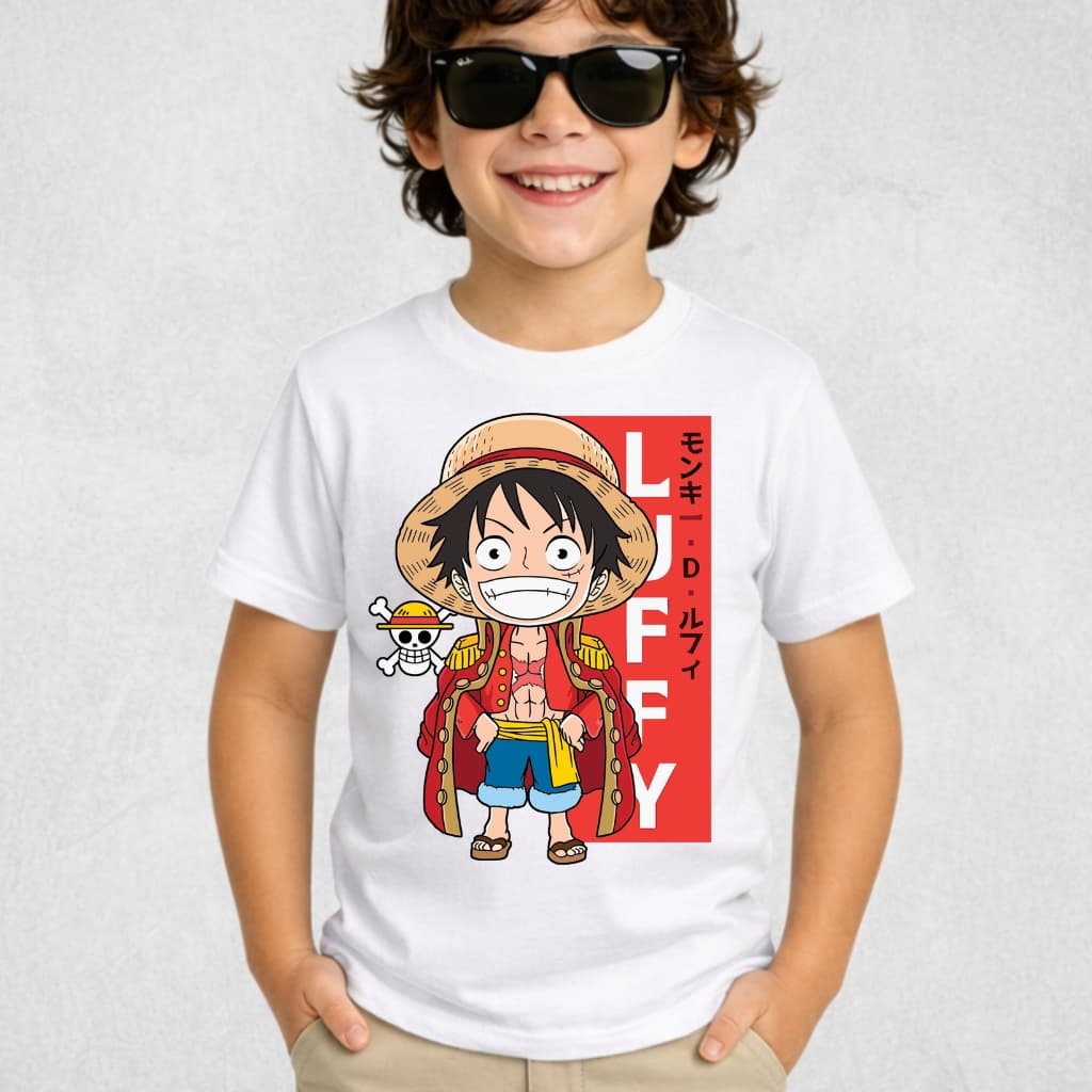 Camiseta Infantil One Piece Luffy Chápeu de Palha Blusa 100% Algodão Juvenil e Adulto Anime Manga