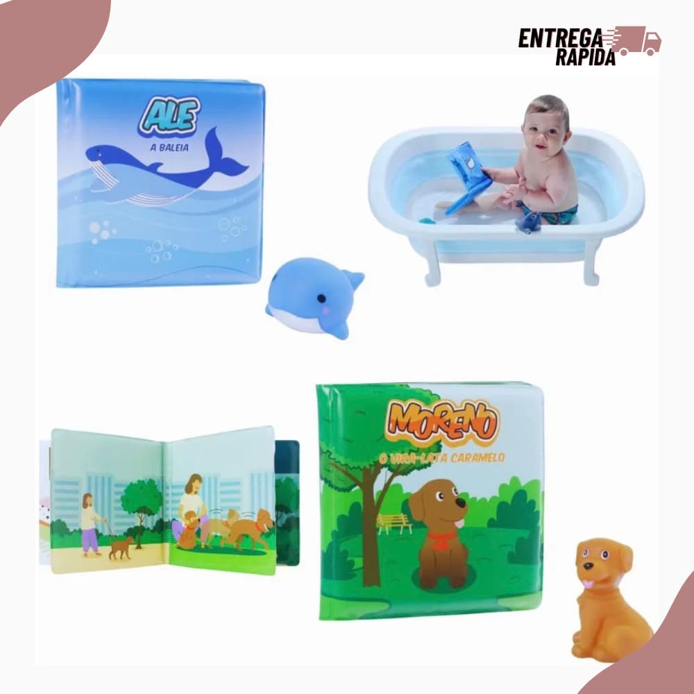 Conjunto 2 Livros De Banho Pimpolho Para Bebê Acompanha Bichinhos De Brinde