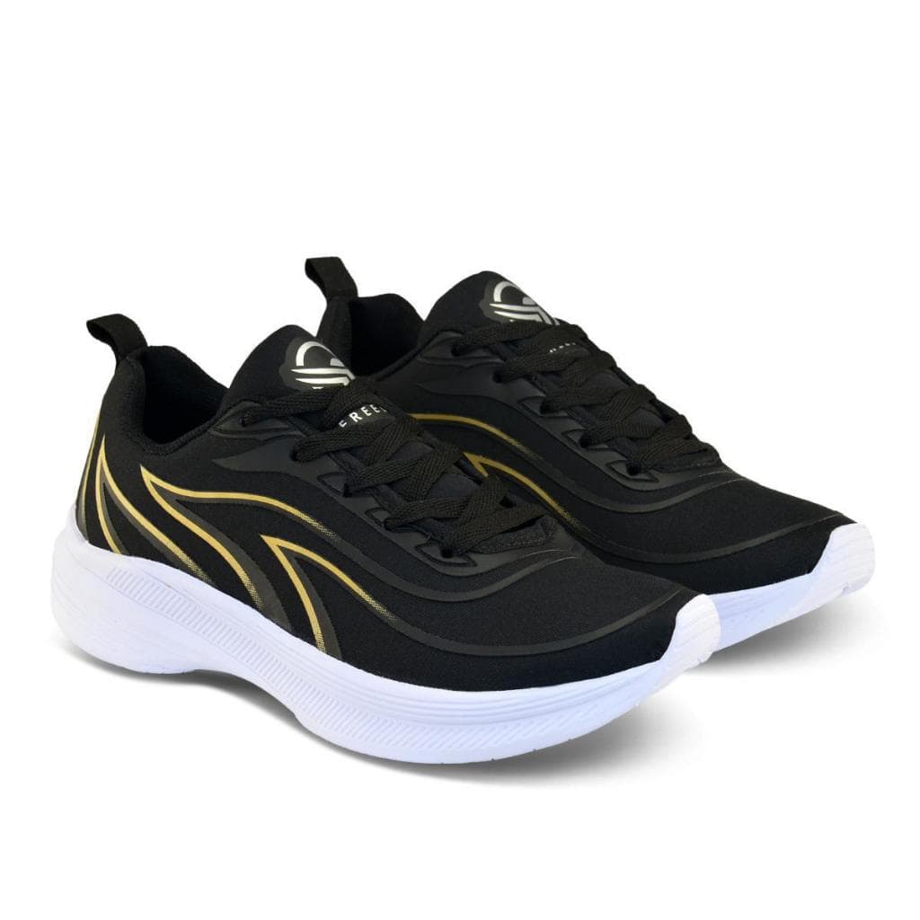 Tênis Adulto Casual e Esportivo Preto Dourado Solado Micro Expandido Confortável