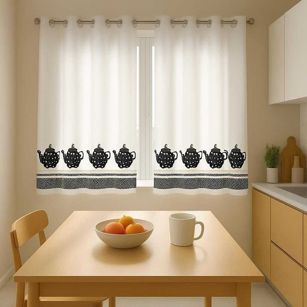 Cortina Estampada de Cozinha de Oxford para Janela de 2,00 m x 1,40 m
