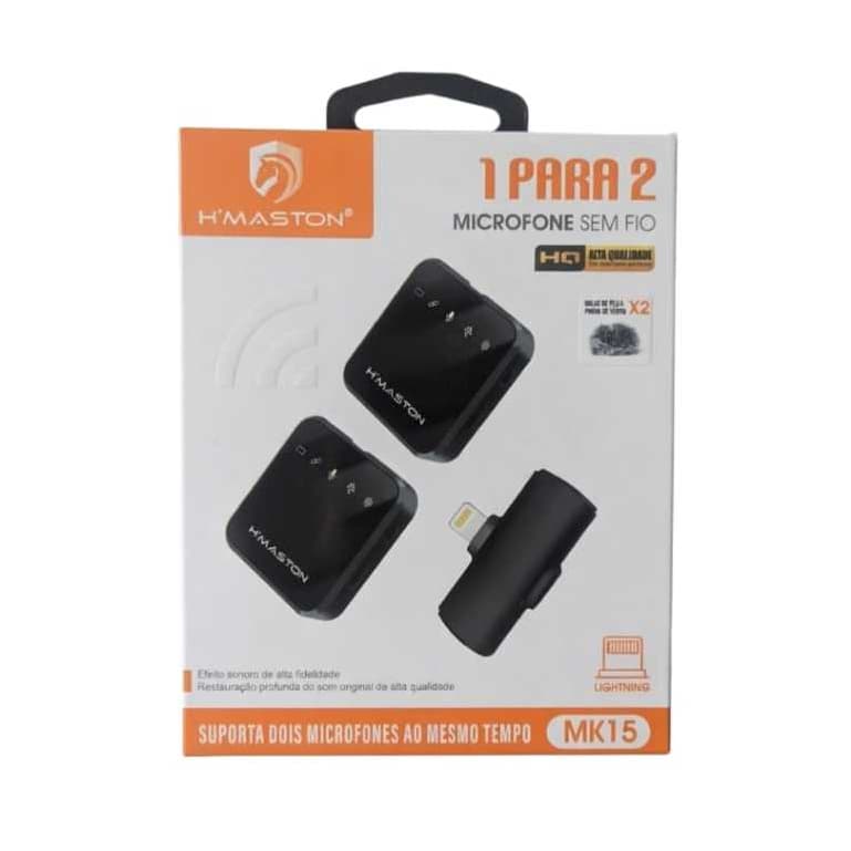 Microfone de Lapela Sem Fio H'MASTON MK15 Lightning - Plug and Play para iPhone