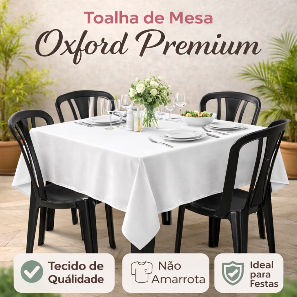 Toalha de Mesa 4 Lugares 1,50 x 1,50 Oxford Premium Festa Buffet Restaurante com Bainha Reforçada