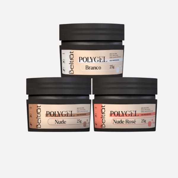 PolyGel Beltrat 25g Nude, Nude Rose e Branco Textura Lisa, Alta Resistência e Resultado Natural
