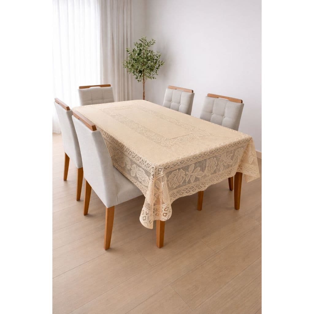 Toalha de Mesa Rendada Fibra de Coco 4 e 6 Lugares – Elegante, Rústica e Sofisticada