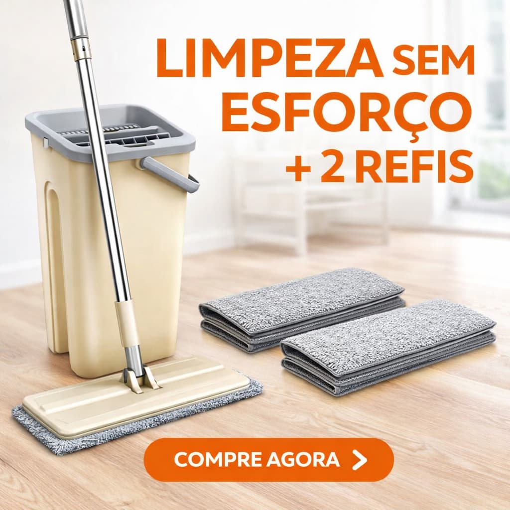 Kit Mop Esfregão Giratório com Balde e Refil – Limpeza Prática 360° com Cabo Inox