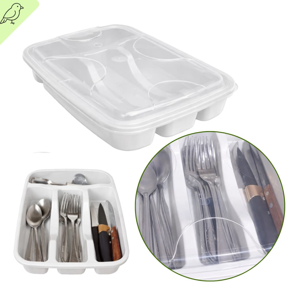 Porta Talheres Branco 4 Divisorias Para Cozinha Mesa Posta Organizador Duravel Resistente Gaveta
