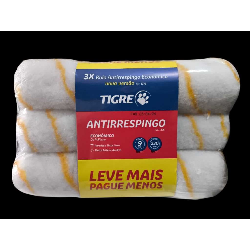 Kit Rolo de Pintura Antigota Com 3 Unidades Antirrespingo Tigre Kit Pintura