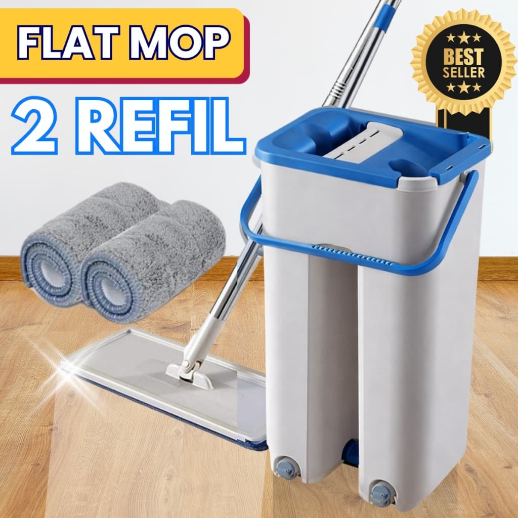 Rodo Flat Mop 2 Refil Microfibra Balde Lava Seca Vassoura Esfregão Mágico Tira Pó Limpeza Chão Piso