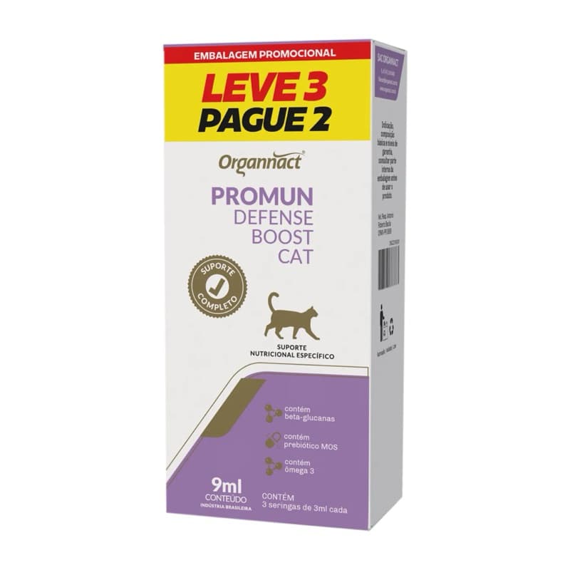 Promun Defense Boost Cat 3ml Organnact Kit com 3 Unidades Suplemento para Gatos