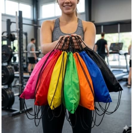 200 Mochilas Saco em nylon Sacochila Esportiva Reforçada Kit Multicores Academia Treino e Eventos Poliéster Resistente
