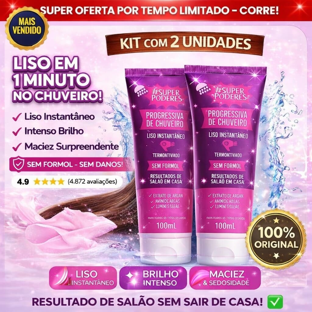 Kit 2 Unidades - Progressiva de Chuveiro Super Poderes Sem Formol 100ml - Efeito Liso Imediato