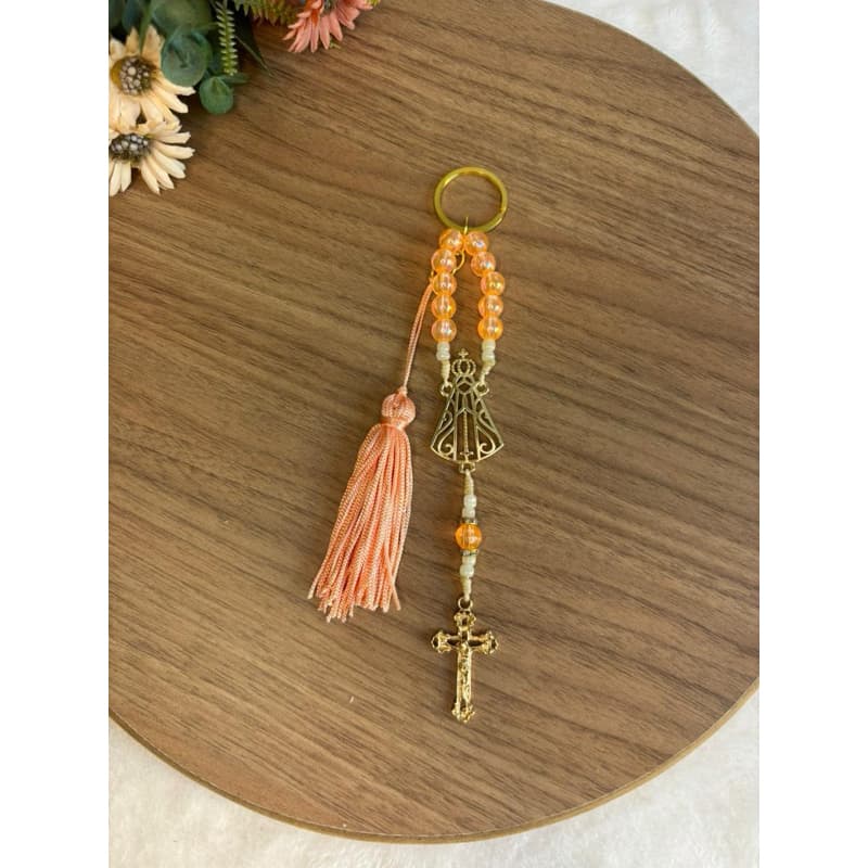 Chaveiro Religioso Nossa Senhora Aparecida com Terço e Pingente de Cruz