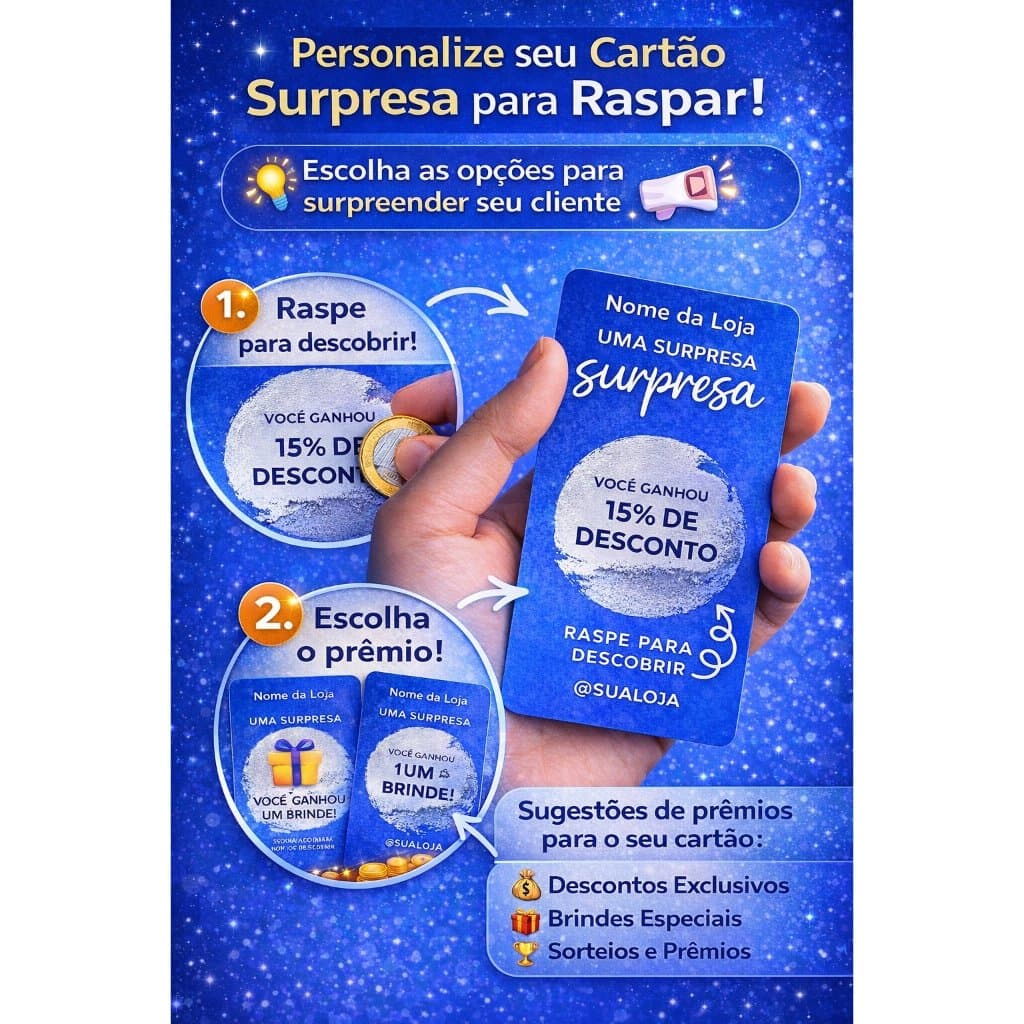 Cartão Raspável Personalizado para Clientes | Brindes, Promoções e Fidelização |  Surpresa Criativa