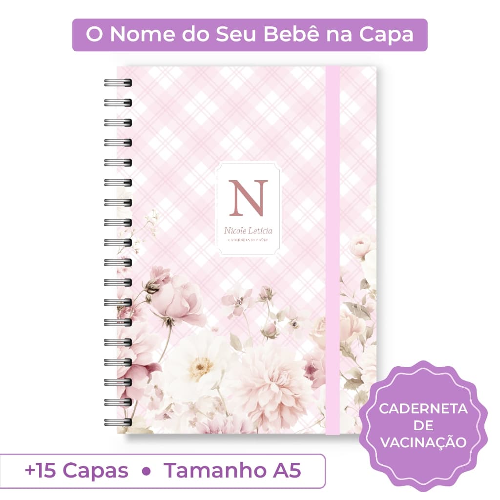 Caderneta de Vacinação Menina Personalizada com Nome | Capa Dura | Presente Bebê Chá de Maternidade