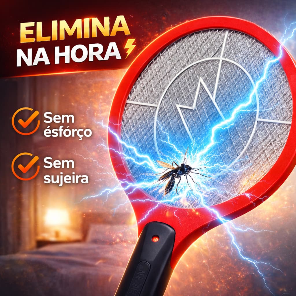 Raquete Elétrica Mata Mosquito Recarregável Bivolt ALFACEL Mata Pernilongo Dengue Insetos