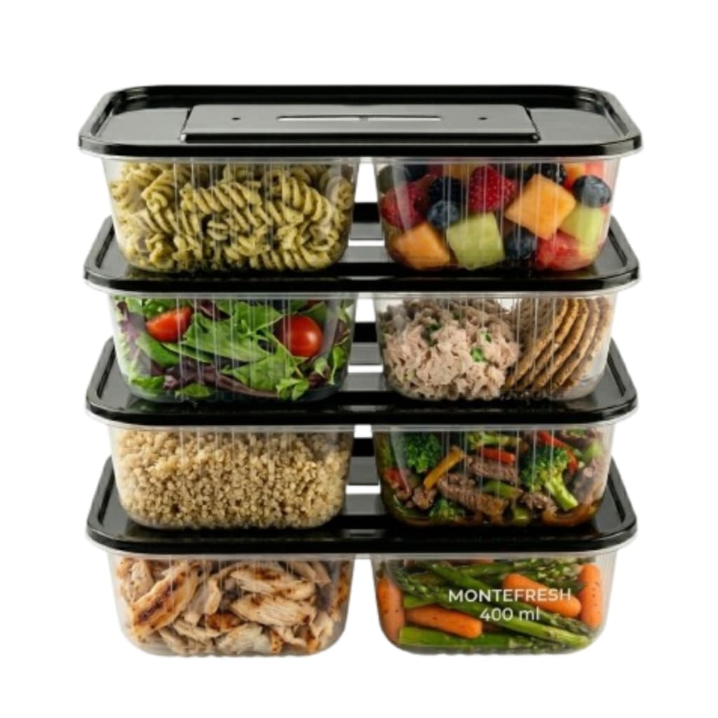 Pote 400ml Com Divisória Tampa Preta Marmita, Plástico Resistente Freezer Micro-ondas 20 Unidades